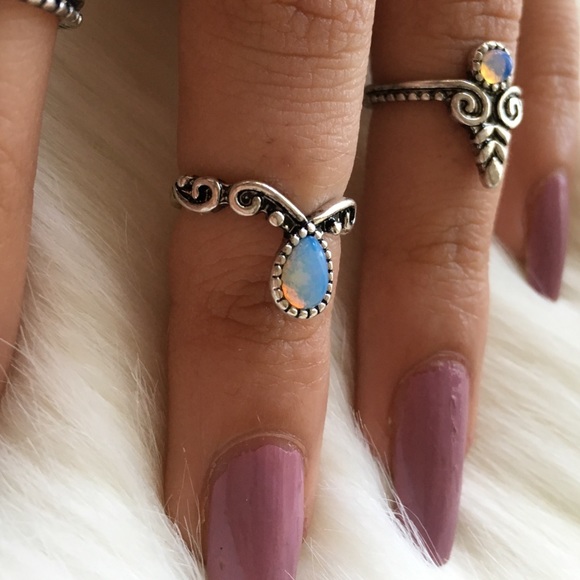 Blue boho mid finger rings set - Picture 6 of 8